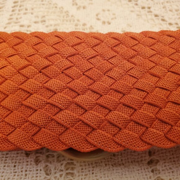 VINTAGE ORANGE BRAIDED ELASTIC BELT w/BUCKLES S/M - Picture 7 of 8